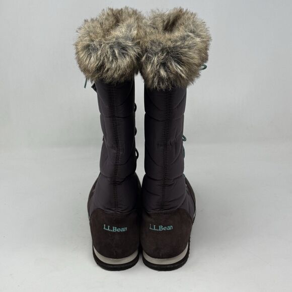 LL Bean Carrabassett Snow Boots Women 8 Brown Fur Trim Insulated Winter Tall - Picture 9 of 15